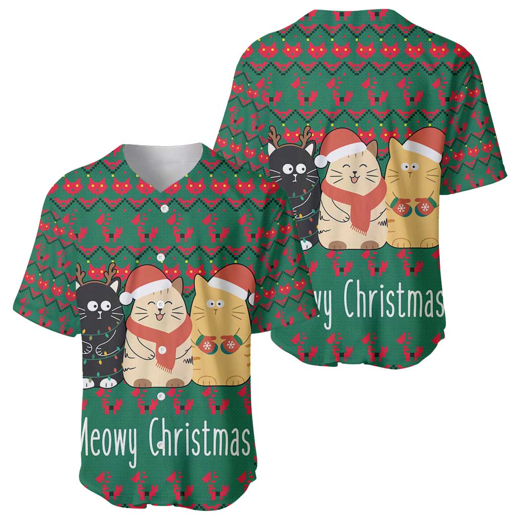 Cat Meowy Christmas Baseball Jersey Xmas Holiday Patterns - Wonder Print Shop