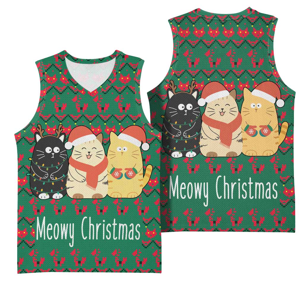 Cat Meowy Christmas Basketball Jersey Xmas Holiday Patterns - Wonder Print Shop