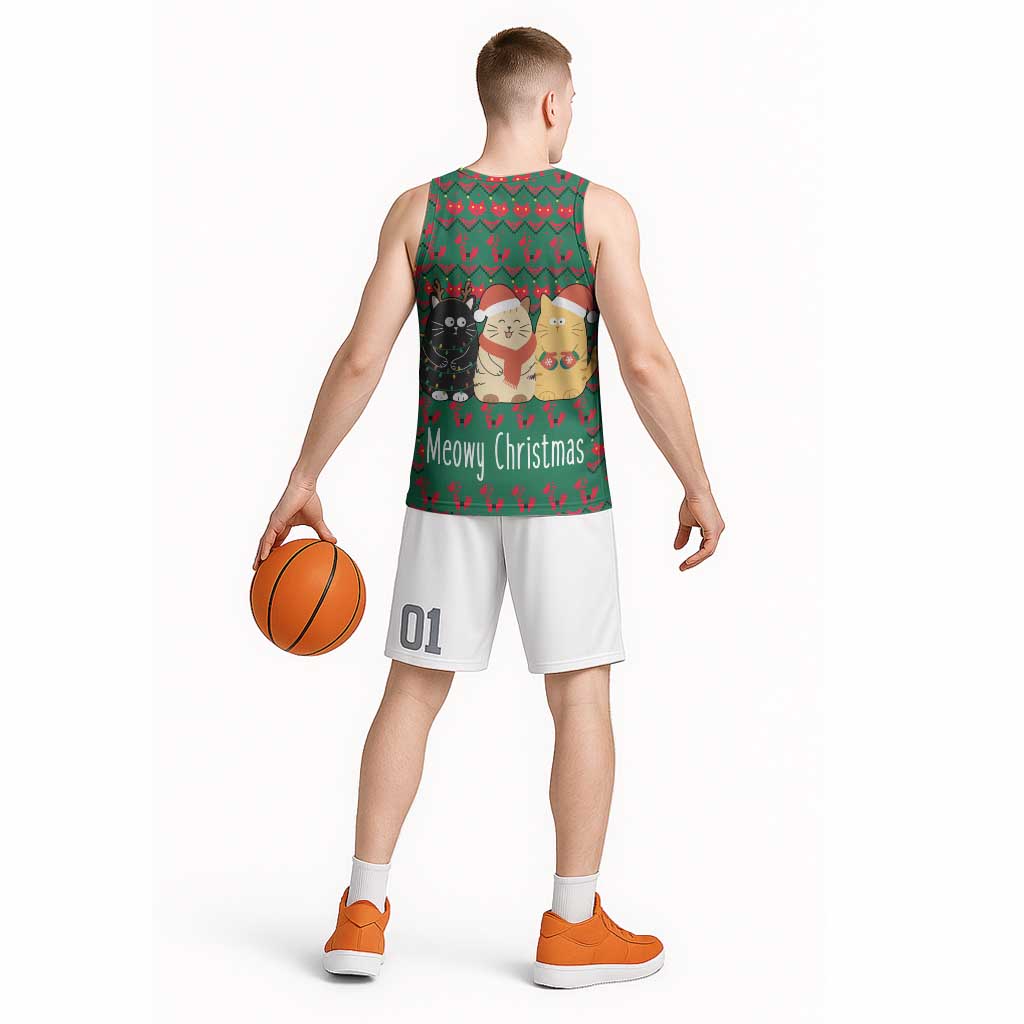 Cat Meowy Christmas Basketball Jersey Xmas Holiday Patterns - Wonder Print Shop