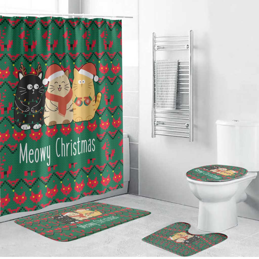 Cat Meowy Christmas Bathroom Set Xmas Holiday Patterns - Wonder Print Shop