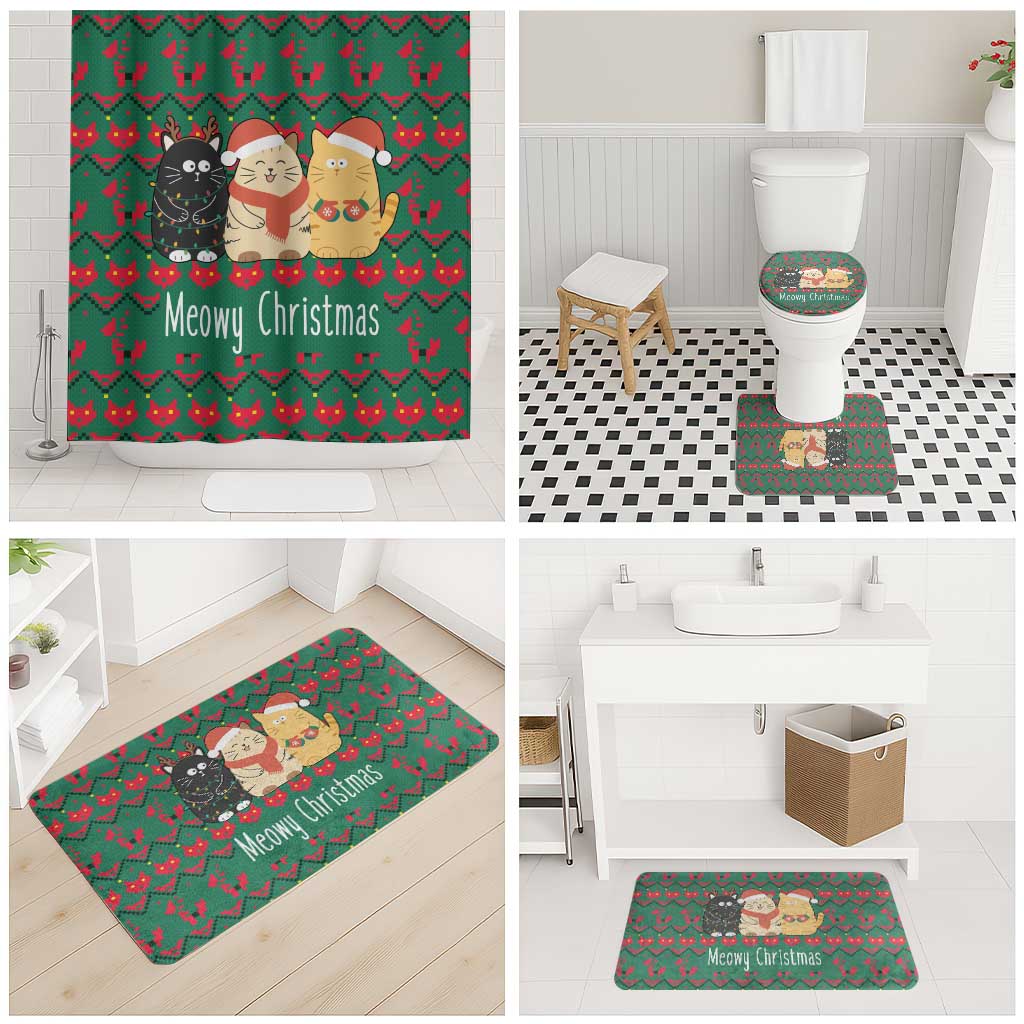 Cat Meowy Christmas Bathroom Set Xmas Holiday Patterns - Wonder Print Shop