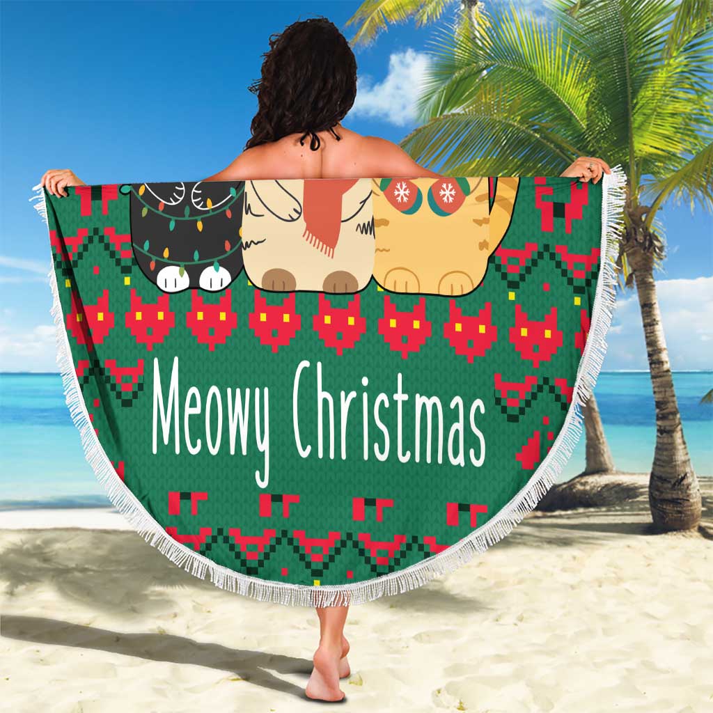Cat Meowy Christmas Beach Blanket Xmas Holiday Patterns - Wonder Print Shop