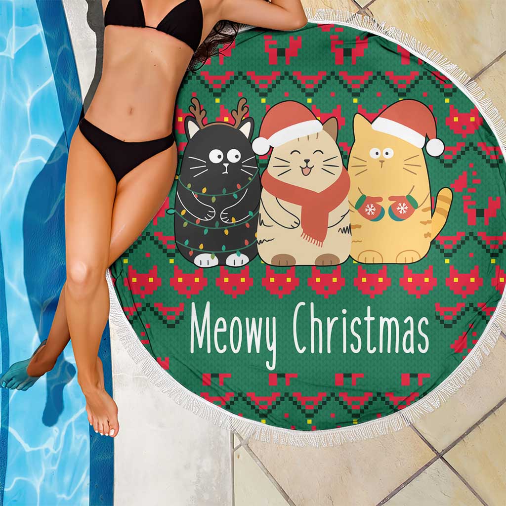 Cat Meowy Christmas Beach Blanket Xmas Holiday Patterns - Wonder Print Shop