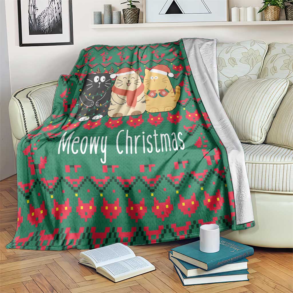 Cat Meowy Christmas Blanket Xmas Holiday Patterns - Wonder Print Shop