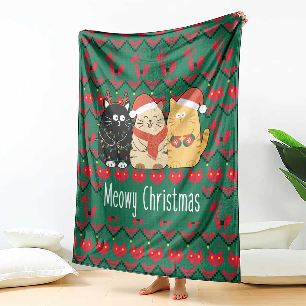 Cat Meowy Christmas Blanket Xmas Holiday Patterns - Wonder Print Shop