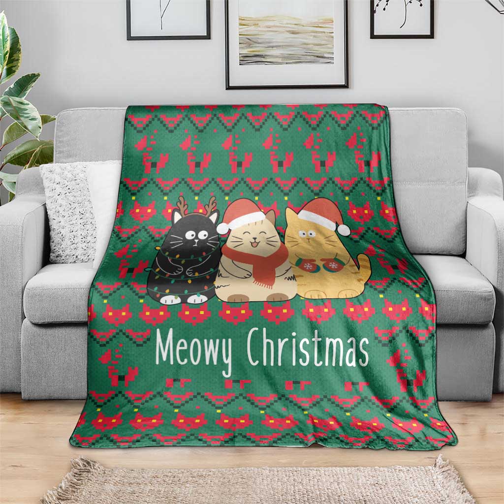 Cat Meowy Christmas Blanket Xmas Holiday Patterns - Wonder Print Shop