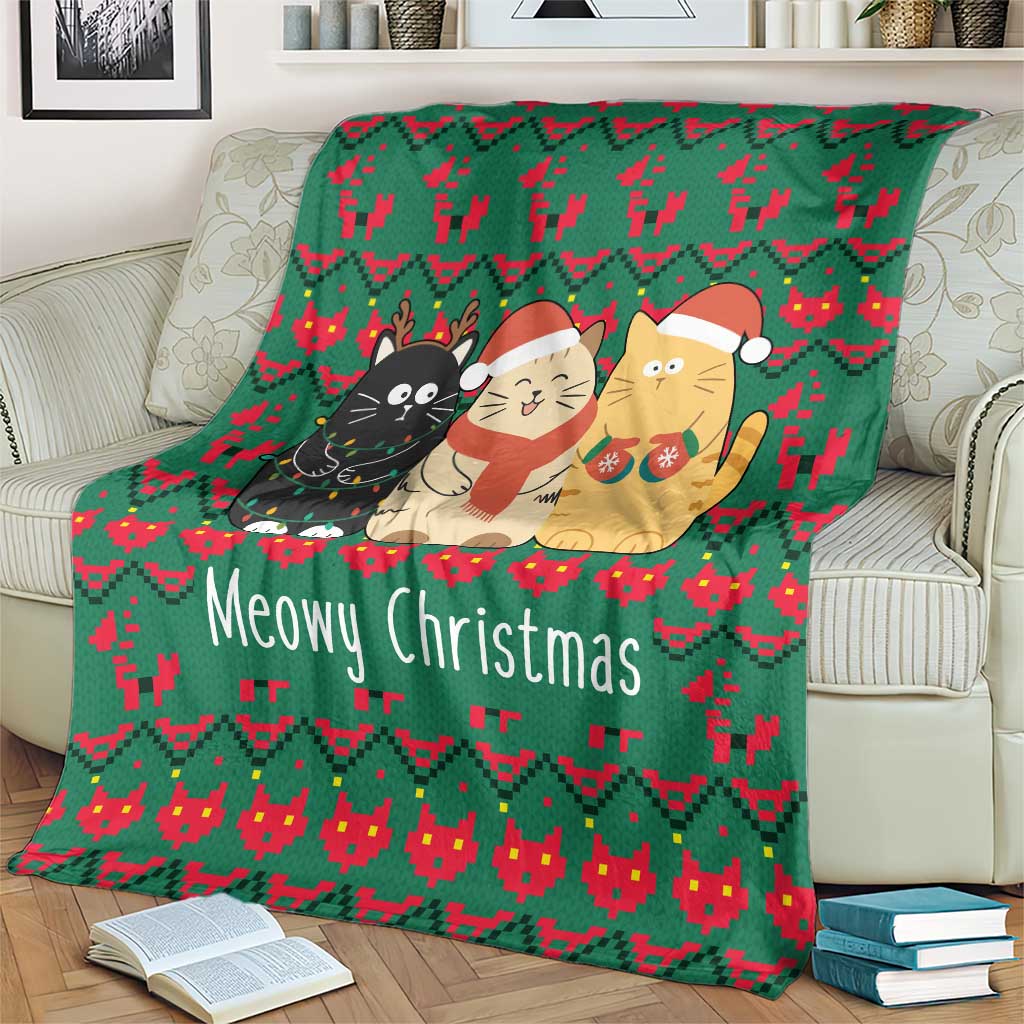 Cat Meowy Christmas Blanket Xmas Holiday Patterns - Wonder Print Shop