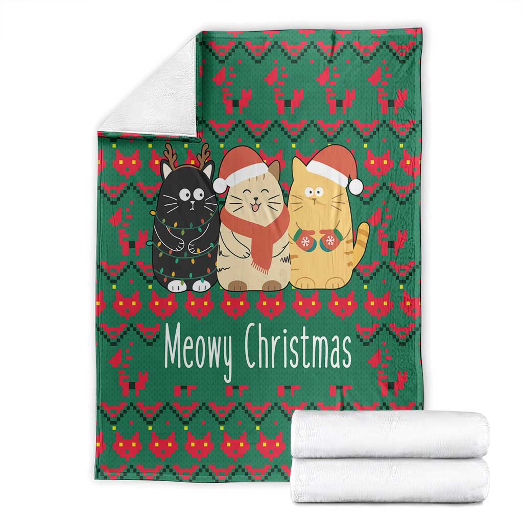 Cat Meowy Christmas Blanket Xmas Holiday Patterns - Wonder Print Shop