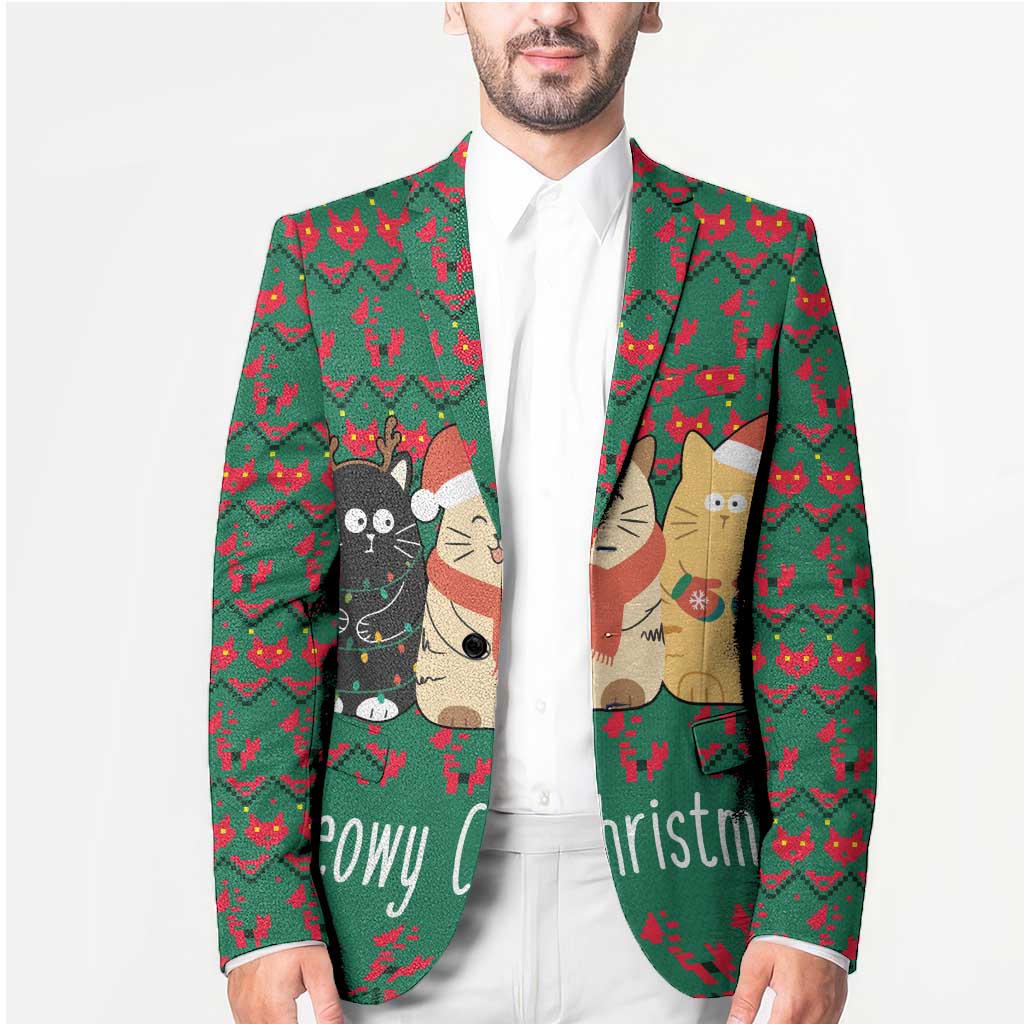 Cat Meowy Christmas Blazer Xmas Holiday Patterns - Wonder Print Shop