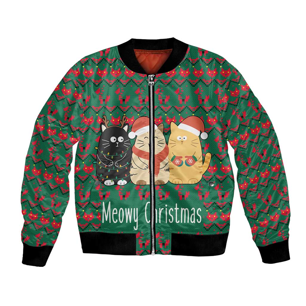 Cat Meowy Christmas Bomber Jacket Xmas Holiday Patterns - Wonder Print Shop