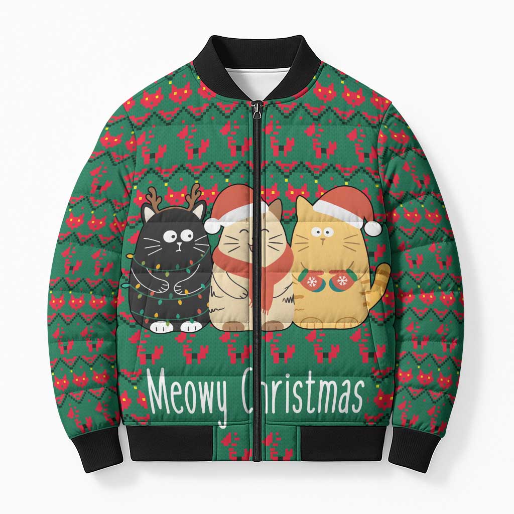 Cat Meowy Christmas Bomber Puffer Jacket Xmas Holiday Patterns - Wonder Print Shop