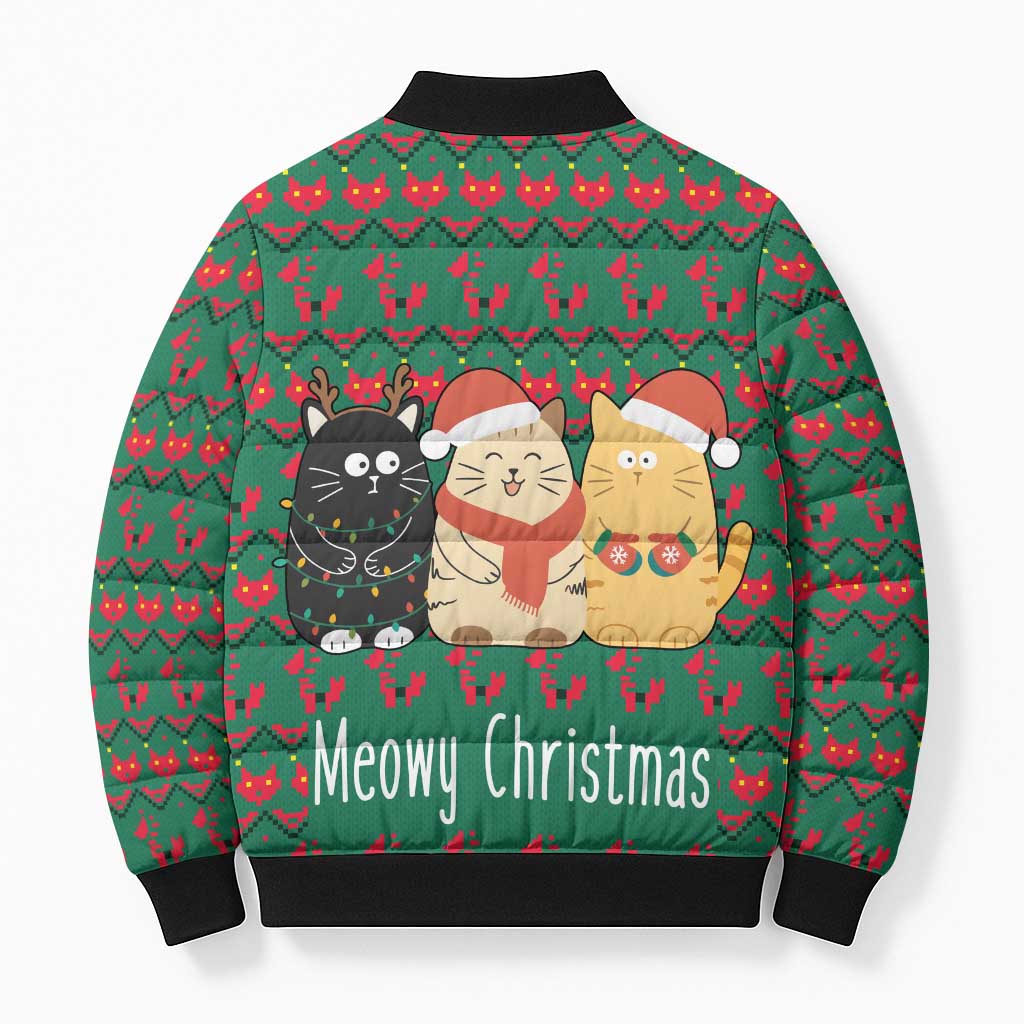 Cat Meowy Christmas Bomber Puffer Jacket Xmas Holiday Patterns - Wonder Print Shop