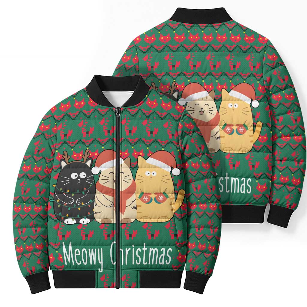 Cat Meowy Christmas Bomber Puffer Jacket Xmas Holiday Patterns - Wonder Print Shop