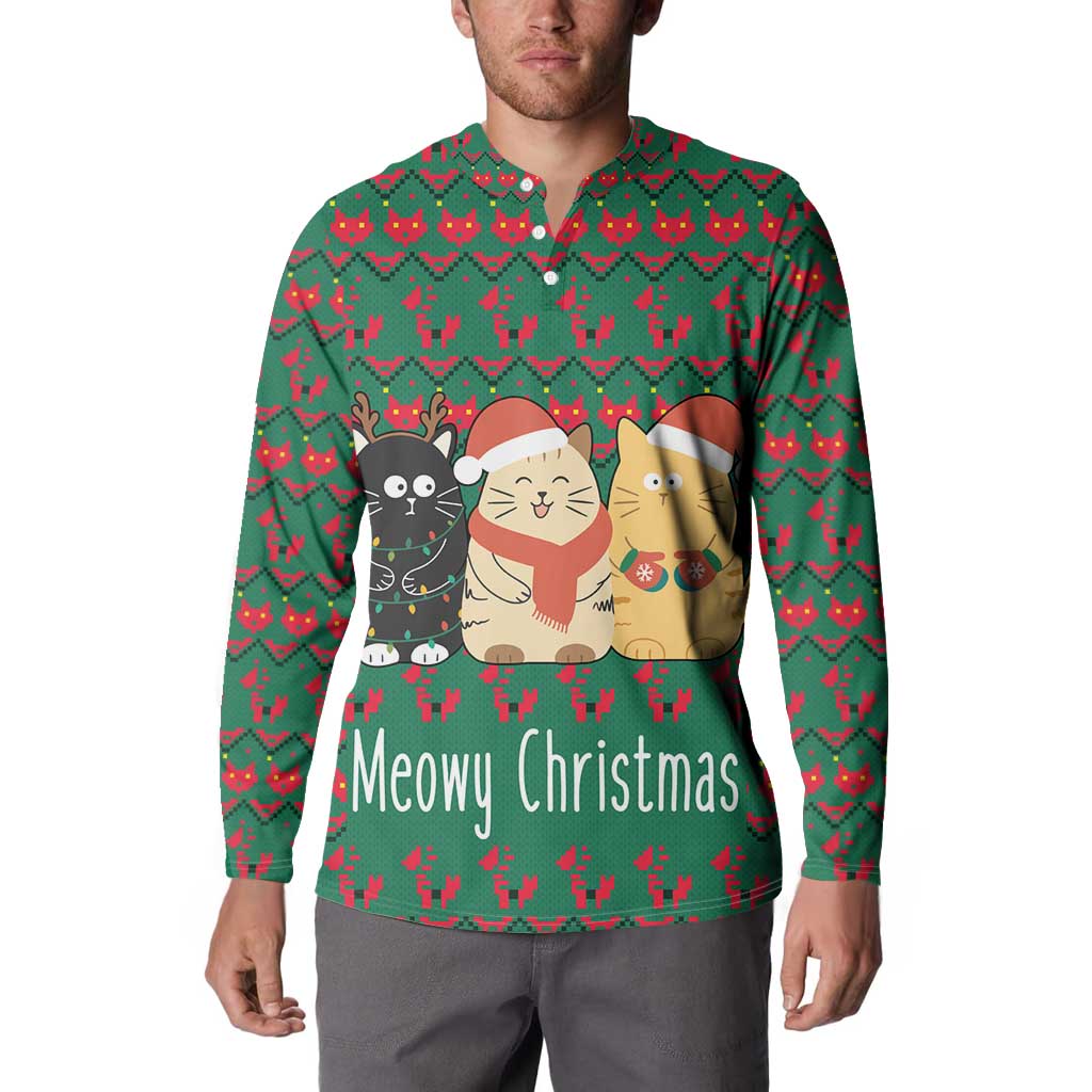 Cat Meowy Christmas Button Sweatshirt Xmas Holiday Patterns - Wonder Print Shop