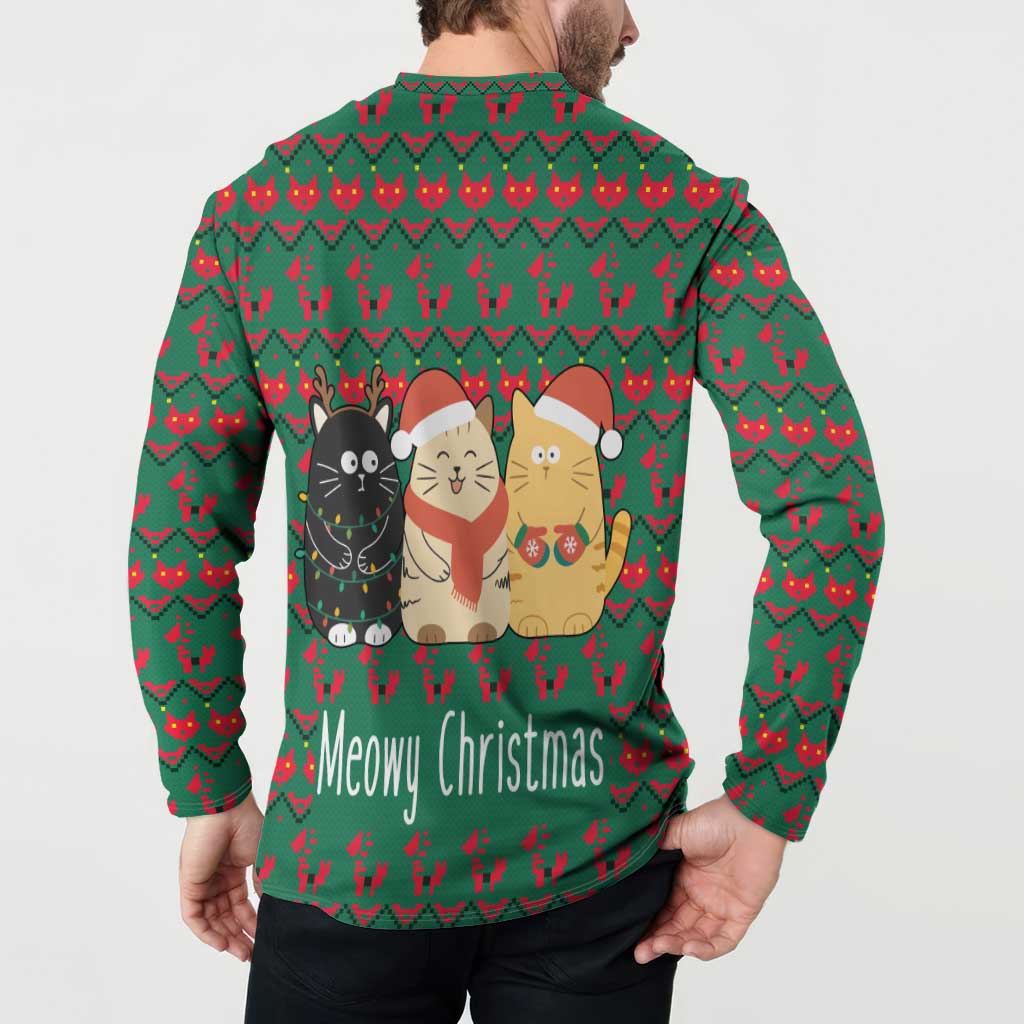 Cat Meowy Christmas Button Sweatshirt Xmas Holiday Patterns - Wonder Print Shop