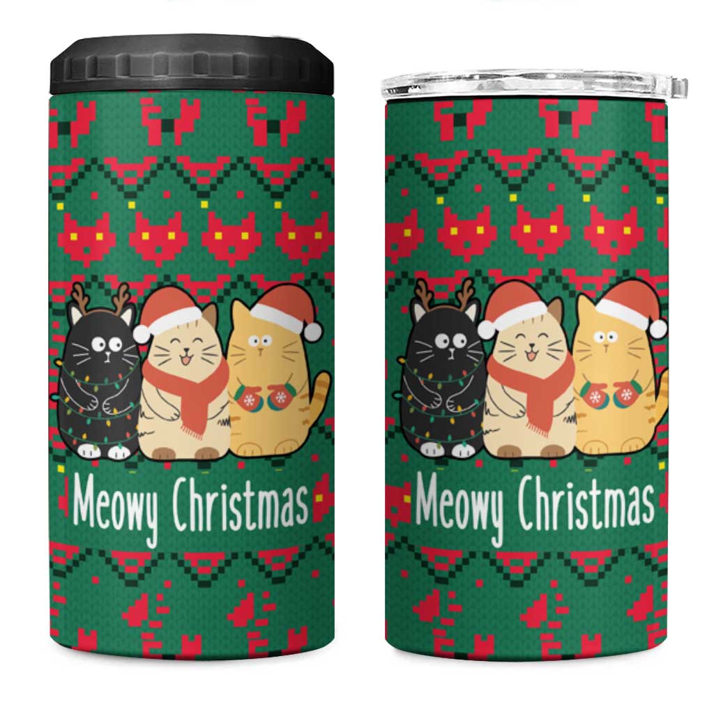 Cat Meowy Christmas 4 in 1 Can Cooler Tumbler Xmas Holiday Patterns - Wonder Print Shop