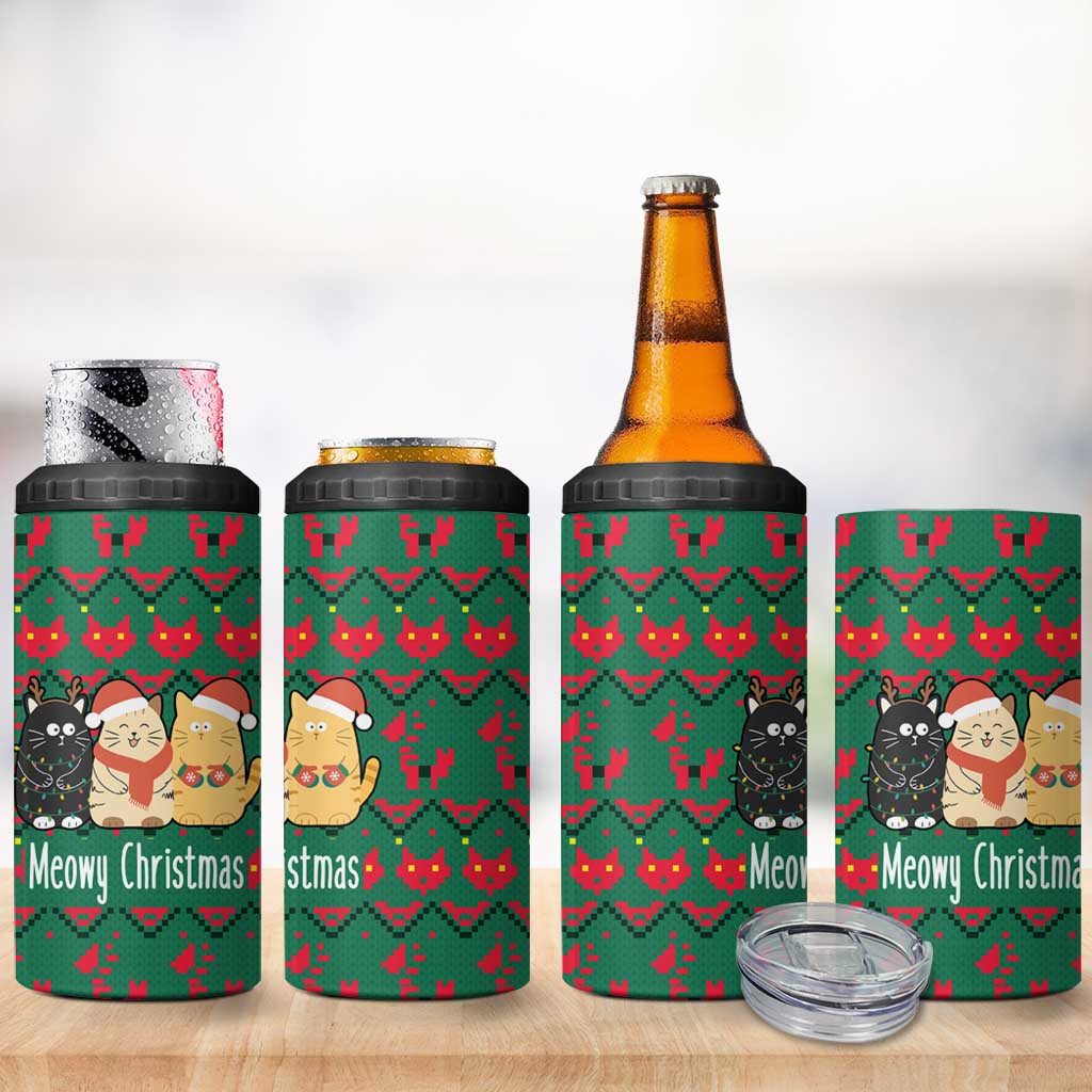 Cat Meowy Christmas 4 in 1 Can Cooler Tumbler Xmas Holiday Patterns - Wonder Print Shop