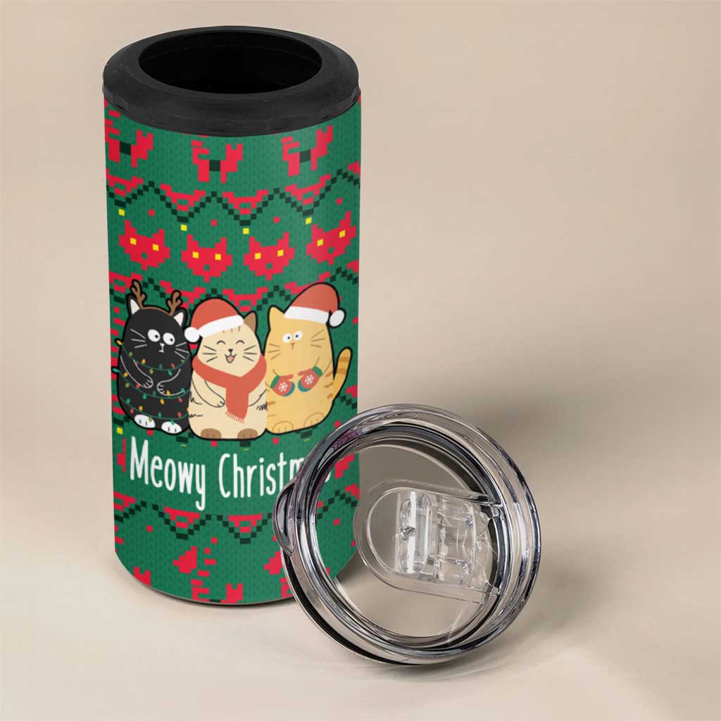 Cat Meowy Christmas 4 in 1 Can Cooler Tumbler Xmas Holiday Patterns - Wonder Print Shop