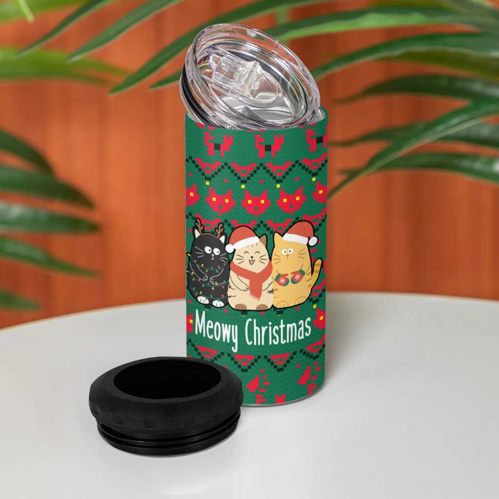 Cat Meowy Christmas 4 in 1 Can Cooler Tumbler Xmas Holiday Patterns - Wonder Print Shop