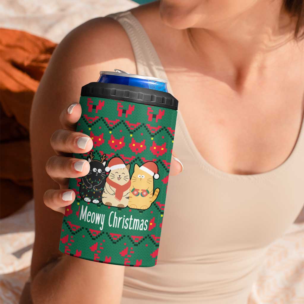 Cat Meowy Christmas 4 in 1 Can Cooler Tumbler Xmas Holiday Patterns - Wonder Print Shop