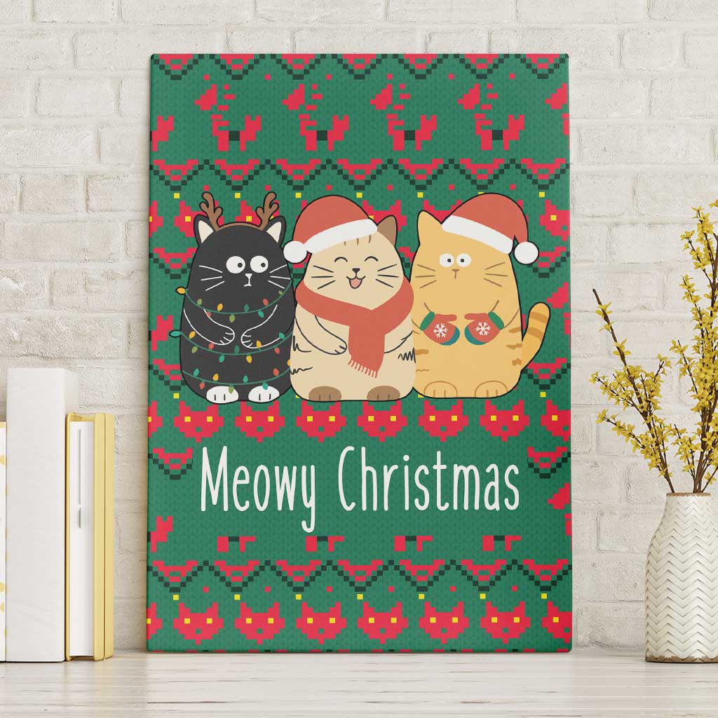 Cat Meowy Christmas Canvas Wall Art Xmas Holiday Patterns - Wonder Print Shop