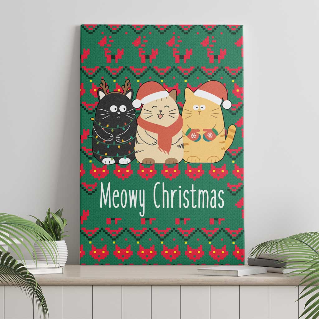 Cat Meowy Christmas Canvas Wall Art Xmas Holiday Patterns - Wonder Print Shop