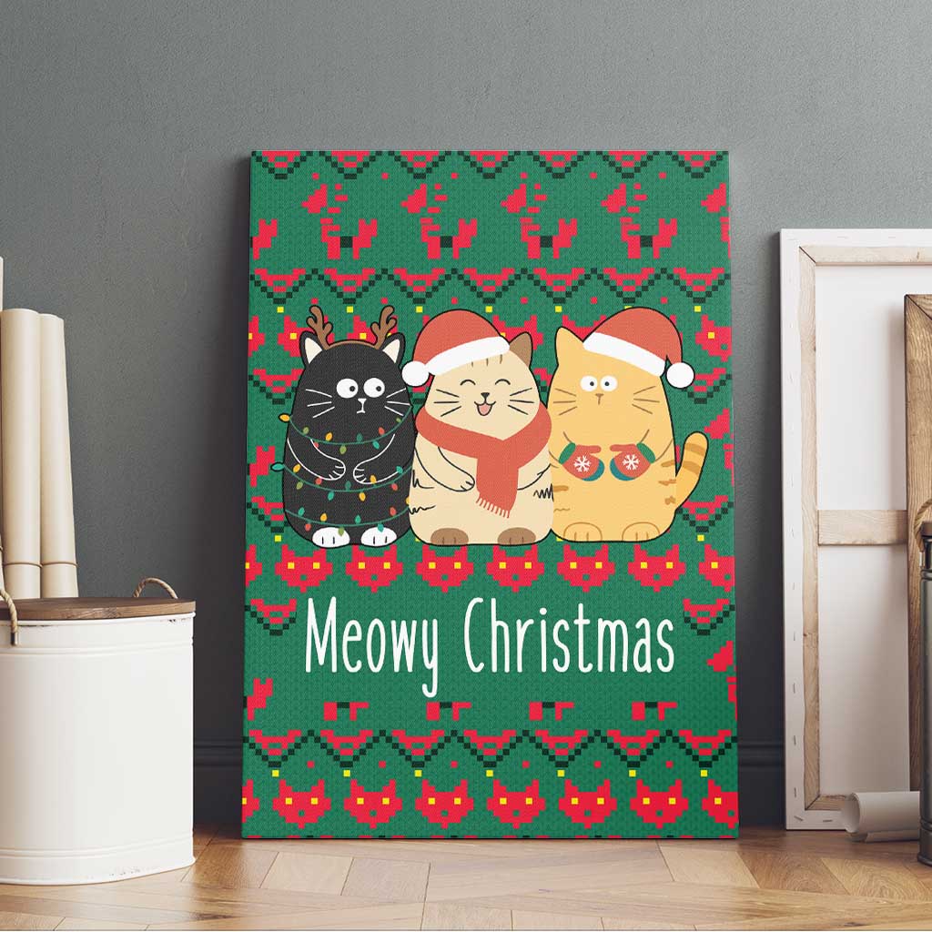 Cat Meowy Christmas Canvas Wall Art Xmas Holiday Patterns - Wonder Print Shop