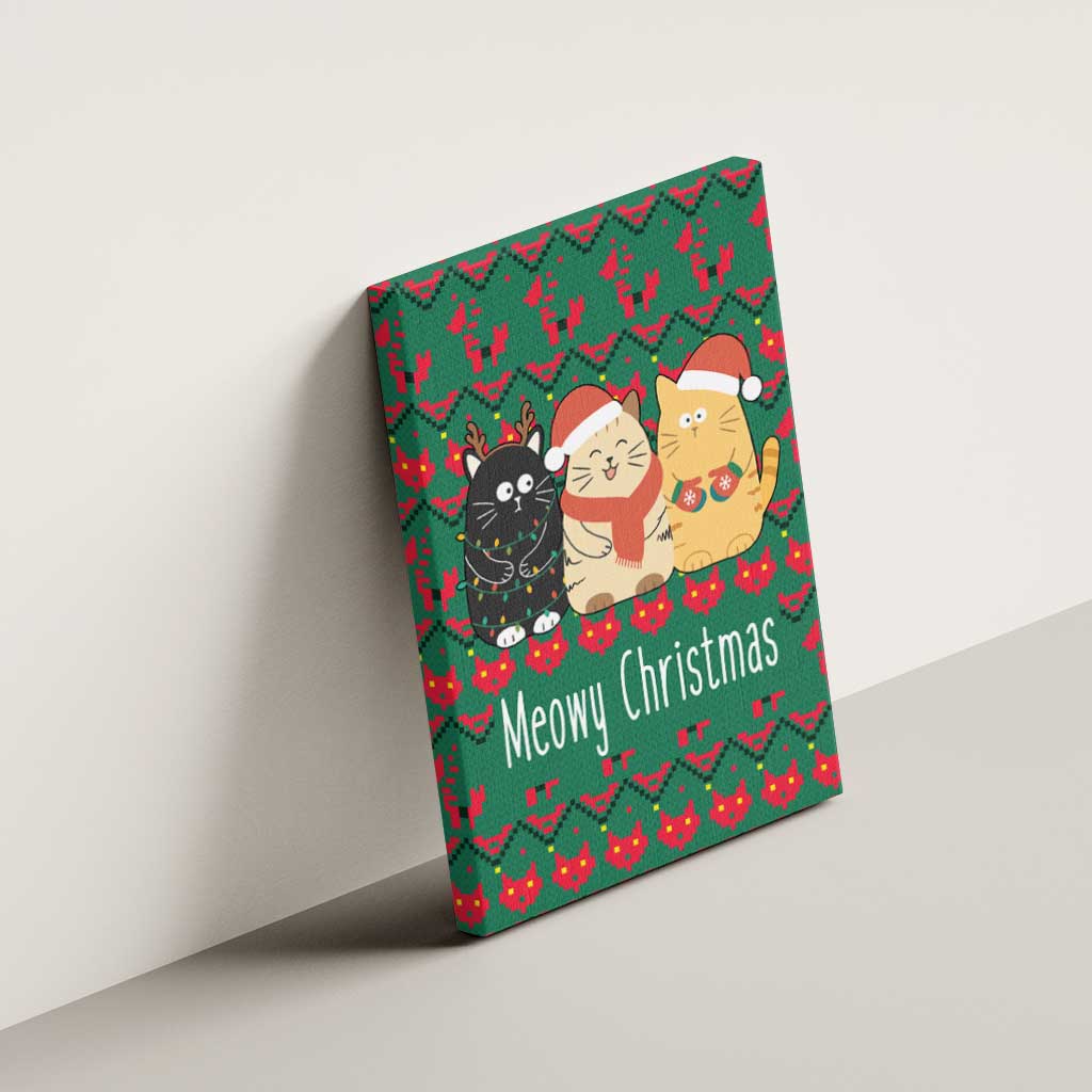 Cat Meowy Christmas Canvas Wall Art Xmas Holiday Patterns - Wonder Print Shop