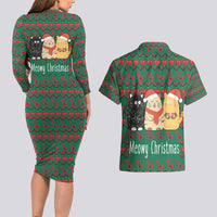 Cat Meowy Christmas Couples Matching Long Sleeve Bodycon Dress and Hawaiian Shirt Xmas Holiday Patterns - Wonder Print Shop