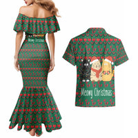 Cat Meowy Christmas Couples Matching Mermaid Dress and Hawaiian Shirt Xmas Holiday Patterns - Wonder Print Shop