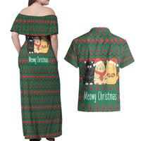 Cat Meowy Christmas Couples Matching Off Shoulder Maxi Dress and Hawaiian Shirt Xmas Holiday Patterns - Wonder Print Shop