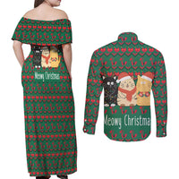 Cat Meowy Christmas Couples Matching Off Shoulder Maxi Dress and Long Sleeve Button Shirt Xmas Holiday Patterns - Wonder Print Shop