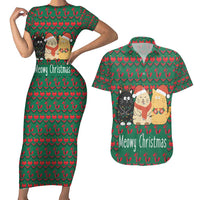 Cat Meowy Christmas Couples Matching Short Sleeve Bodycon Dress and Hawaiian Shirt Xmas Holiday Patterns - Wonder Print Shop