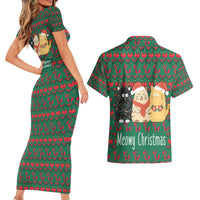 Cat Meowy Christmas Couples Matching Short Sleeve Bodycon Dress and Hawaiian Shirt Xmas Holiday Patterns - Wonder Print Shop