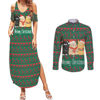 Cat Meowy Christmas Couples Matching Summer Maxi Dress and Long Sleeve Button Shirt Xmas Holiday Patterns - Wonder Print Shop