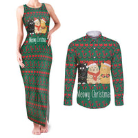 Cat Meowy Christmas Couples Matching Tank Maxi Dress and Long Sleeve Button Shirt Xmas Holiday Patterns - Wonder Print Shop