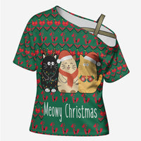 Cat Meowy Christmas Cross Shoulder Shirt Xmas Holiday Patterns - Wonder Print Shop