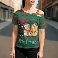 Cat Meowy Christmas Cross Shoulder Shirt Xmas Holiday Patterns - Wonder Print Shop