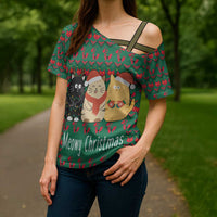 Cat Meowy Christmas Cross Shoulder Shirt Xmas Holiday Patterns - Wonder Print Shop