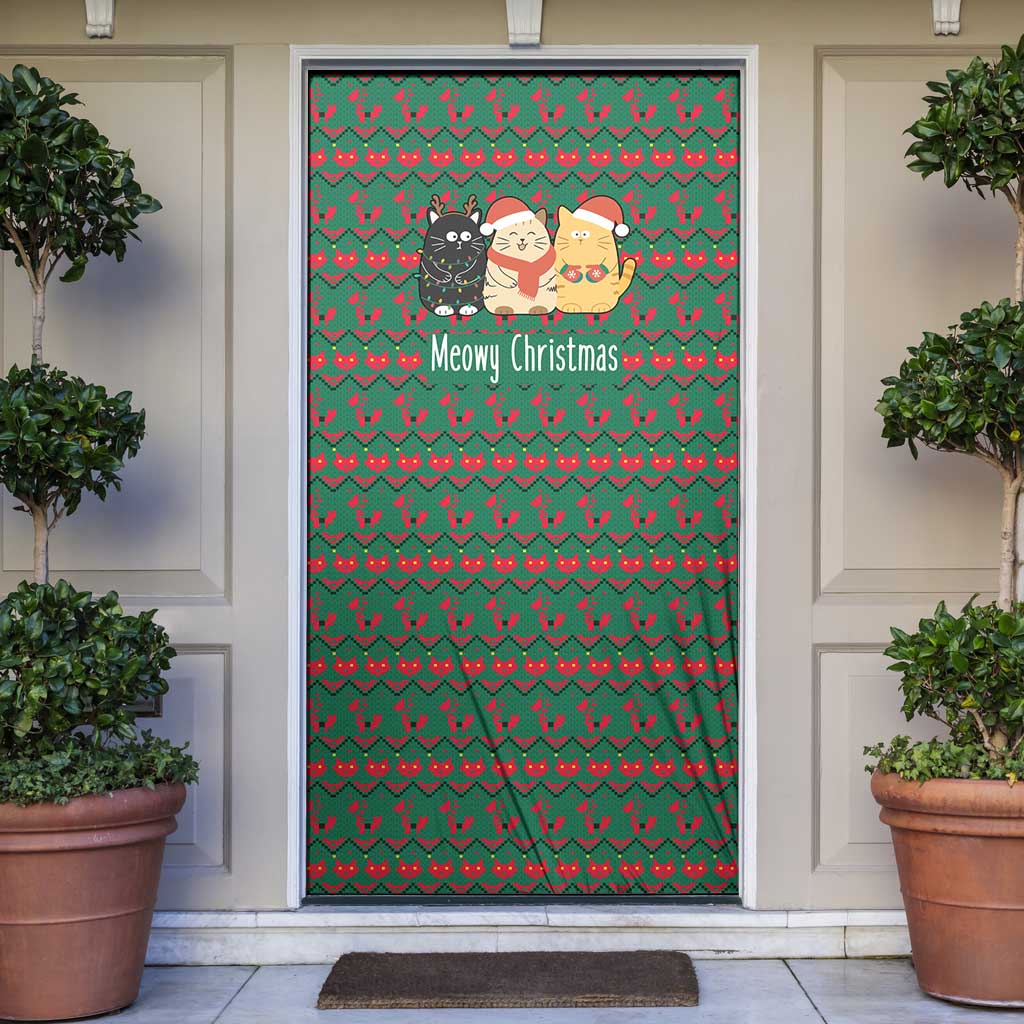 Cat Meowy Christmas Door Cover Xmas Holiday Patterns - Wonder Print Shop