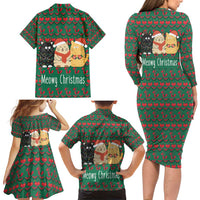 Cat Meowy Christmas Family Matching Long Sleeve Bodycon Dress and Hawaiian Shirt Xmas Holiday Patterns - Wonder Print Shop