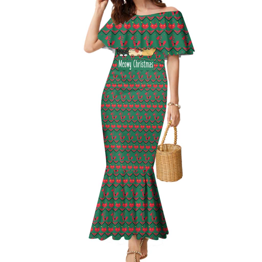 Cat Meowy Christmas Family Matching Mermaid Dress and Hawaiian Shirt Xmas Holiday Patterns - Wonder Print Shop
