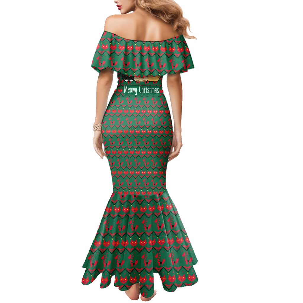 Cat Meowy Christmas Family Matching Mermaid Dress and Hawaiian Shirt Xmas Holiday Patterns - Wonder Print Shop
