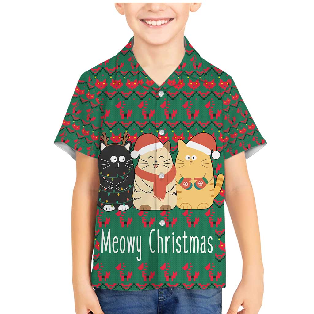 Cat Meowy Christmas Family Matching Mermaid Dress and Hawaiian Shirt Xmas Holiday Patterns - Wonder Print Shop