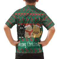 Cat Meowy Christmas Family Matching Off The Shoulder Long Sleeve Dress and Hawaiian Shirt Xmas Holiday Patterns - Wonder Print Shop