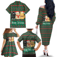 Cat Meowy Christmas Family Matching Off The Shoulder Long Sleeve Dress and Hawaiian Shirt Xmas Holiday Patterns - Wonder Print Shop