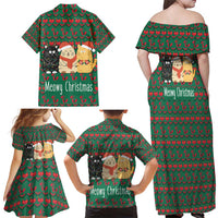 Cat Meowy Christmas Family Matching Off Shoulder Maxi Dress and Hawaiian Shirt Xmas Holiday Patterns - Wonder Print Shop
