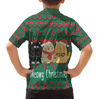 Cat Meowy Christmas Family Matching Off Shoulder Short Dress and Hawaiian Shirt Xmas Holiday Patterns - Wonder Print Shop