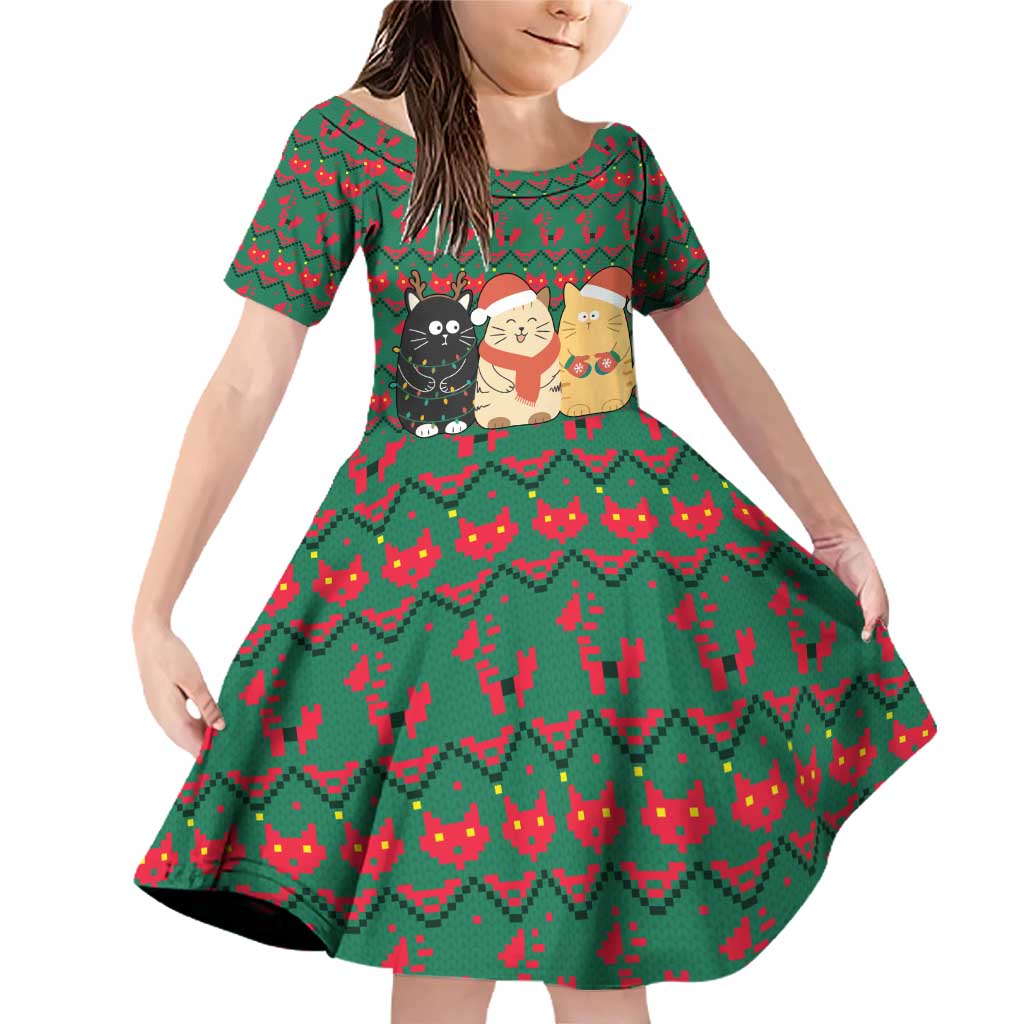 Cat Meowy Christmas Family Matching Off Shoulder Short Dress and Hawaiian Shirt Xmas Holiday Patterns - Wonder Print Shop