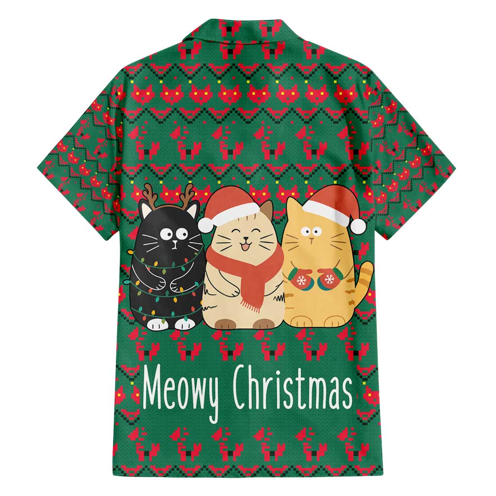 Cat Meowy Christmas Family Matching Off Shoulder Short Dress and Hawaiian Shirt Xmas Holiday Patterns - Wonder Print Shop